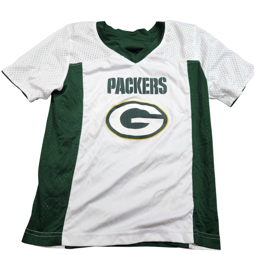 Green Bay Packers Football Jersey Boys Medium Green White NFL FLAG Reversible